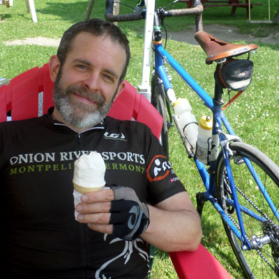 biker with ice cream