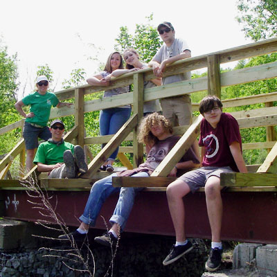 students on bridge